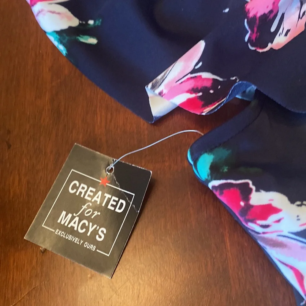 Swim Solutions Navy Floral Women Swim Top - Pink, White, Teal Accents - Picture 6 of 9